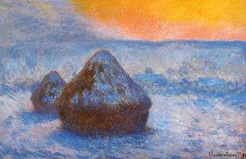 Claude Oscar Monet : Grainstacks at Sunset, Snow Effect